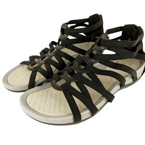 Chlorophylle Gradiator Flat Black Sandal Elastic Strap Size 7 Rear Zip